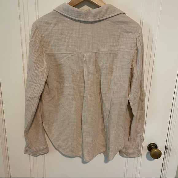 Anthropologie Cloth & Stone 100% Cotton Cream Button-Down Shirt - Picture 2 of 4